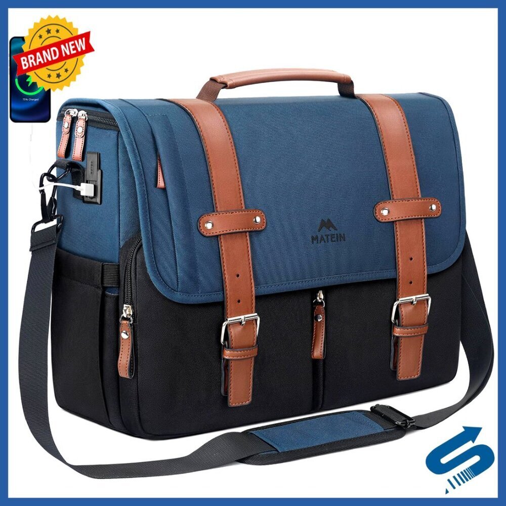 Large Water Resistant Messenger Bag with USB Charging Port for Laptop Commuting